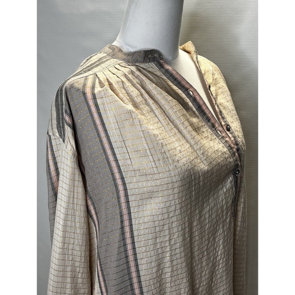 Free People XS Buttondown Tunic Dress Plaid Long Sleeves Pink Gray, Oversized - Picture 9 of 11